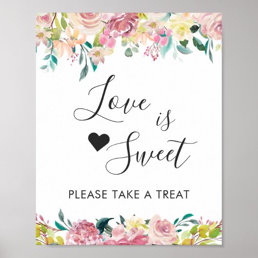 Love is Sweet Dessert Bar Pastel Blush Floral Poster (Voorkant)