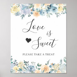 Love is Sweet Dessert Bar Vanilla Chic Blue Floral Poster