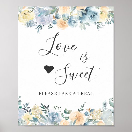 Love is Sweet Dessert Bar Vanilla Chic Blue Floral Poster (Voorkant)