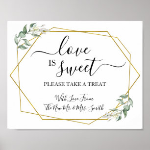 Love is Sweet dessert table greenery gold bruiloft Poster
