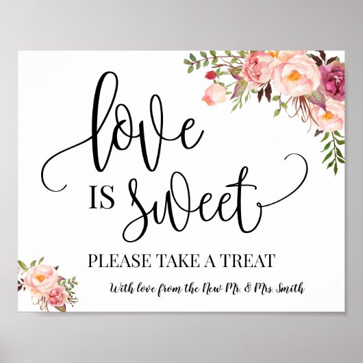 Love is Sweet dessert table sign bruiloft roze Poster (Voorkant)