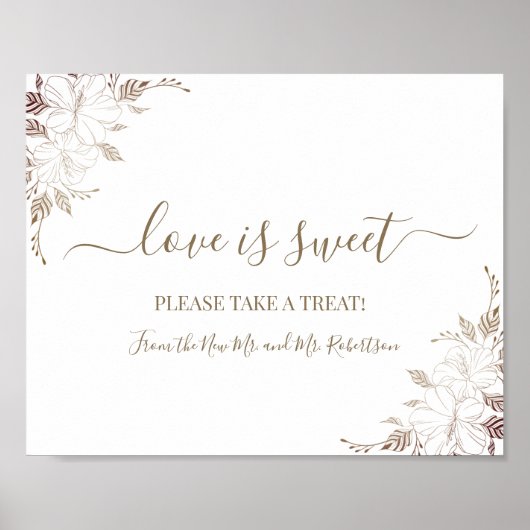 Love is Sweet Dessert Table Wedding Floral Sign Poster (Voorkant)