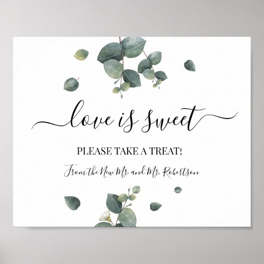 Love is Sweet Dessert Table Wedding Greenery Sign Poster (Voorkant)