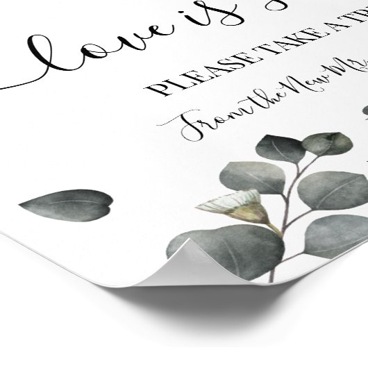 Love is Sweet Dessert Table Wedding Greenery Sign Poster (Hoek)