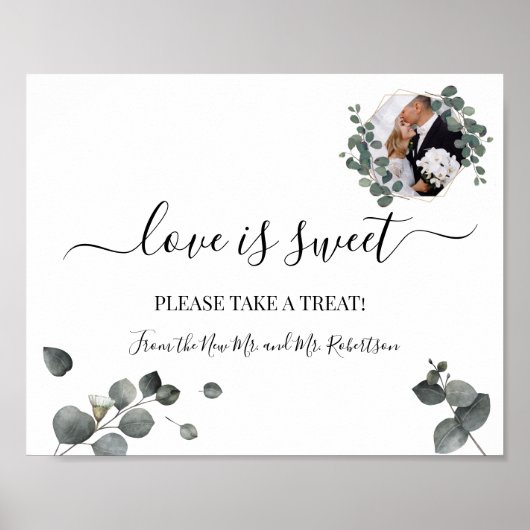 Love is Sweet Dessert Table Wedding Greenery Sign Poster (Voorkant)