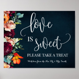 Love is Sweet Dessert Tafel Wijn Navy Bruiloft Poster