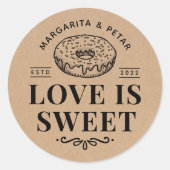 Love is Sweet Donut Rustic Wedding Kraft Ronde Sticker (Voorkant)