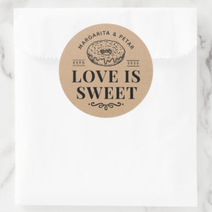 Love is Sweet Donut Rustic Wedding Kraft Ronde Sticker