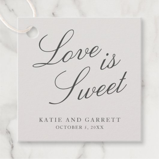 Love is Sweet Elegant Grey Wedding Bedankjes Labels (Voorkant)