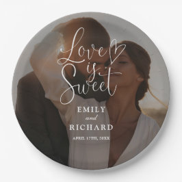 Love Is Sweet Elegant Modern Wedding Photo Papieren Bordje