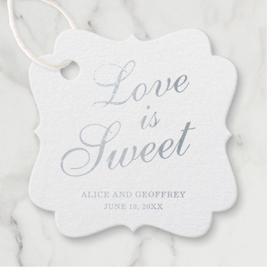 Love is Sweet Elegant Silver Foil Wedding Bedankjes Labels (Voorkant)