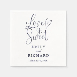 Love Is Sweet Elegante Moderne Navyblauwe Trouw Servet