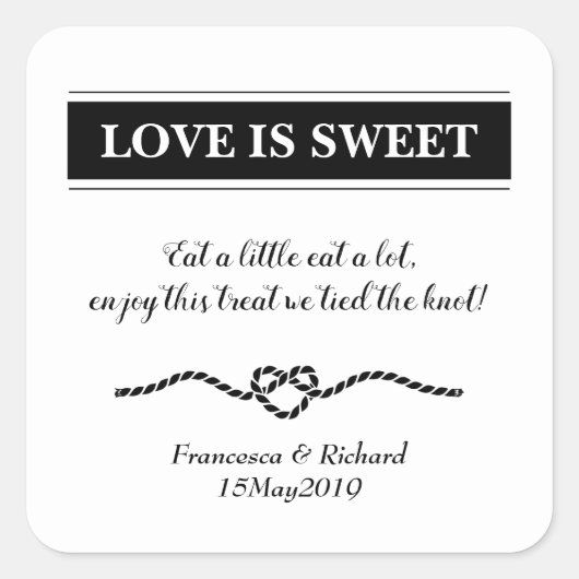 Love Is Sweet Favors Beach Wedding Vierkante Sticker (Voorkant)