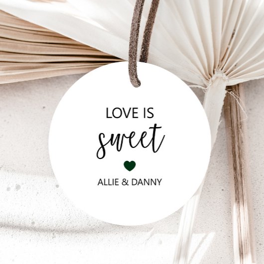 Love is Sweet Gift Labels, Forest Green Wedding Bedankjes Labels