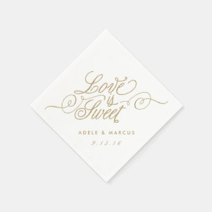 "Love is Sweet" Gold Glitter Wedding Napkins Servet