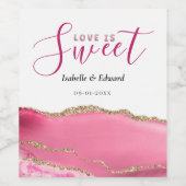 Love Is Sweet Goud & Roze Agaat Steen Trouwen Wijn Etiket (Enkel label)