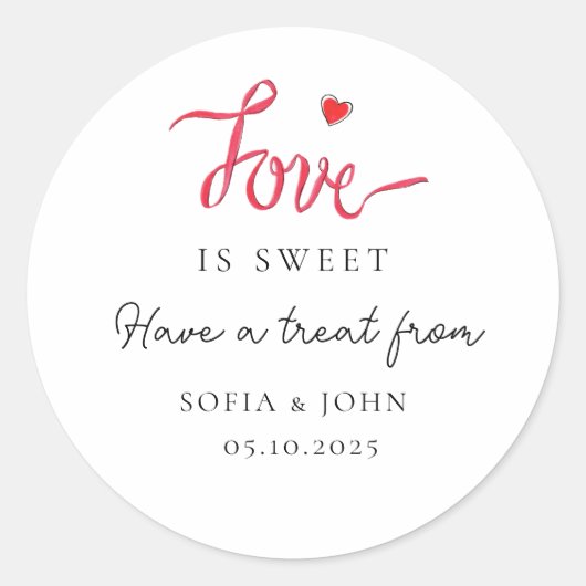 Love is Sweet hart Wedding Favor Ronde Sticker (Voorkant)