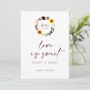 Love is Sweet Herfst Vrijgezellenfeest Sign Sunflo Kaart