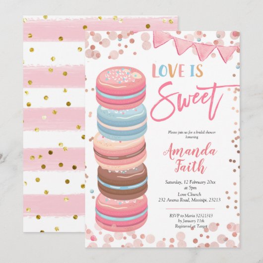 Love is Sweet Macaroon Bridal Shower Invitation Kaart (Voorkant / Achterkant)