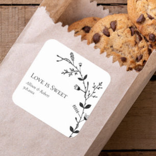 Love is Sweet Meandering Vine Wedding Favor Vierkante Sticker