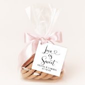 Love is Sweet Modern Black Heart Script Wedding Bedankjes Labels