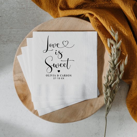 Love is Sweet Modern Black Heart Script Wedding Servet