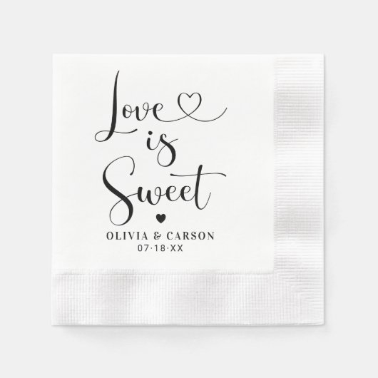 Love is Sweet Modern Black Heart Script Wedding Servet (Voorkant)
