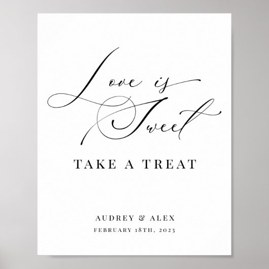Love is Sweet Modern Black Wedding Favors Poster (Voorkant)