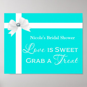 Love is Sweet Modern Blue & White Bow Table Sign Poster