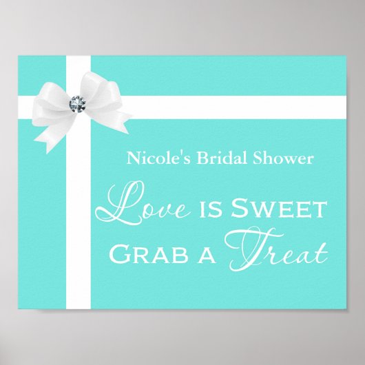 Love is Sweet Modern Blue & White Bow Table Sign Poster (Voorkant)