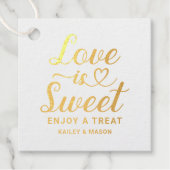 Love is Sweet Modern Heart Script Wedding Gold Bedankjes Labels (Voorkant)