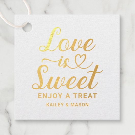 Love is Sweet Modern Heart Script Wedding Gold Bedankjes Labels (Voorkant)