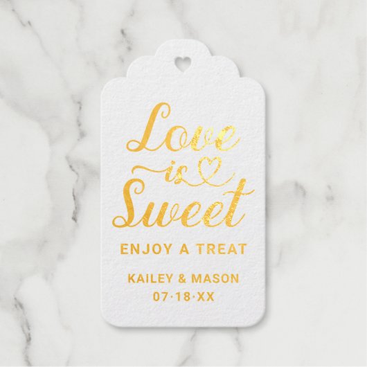 Love is Sweet Modern Heart Script Wedding Gold Cadeaulabels (Voorkant)