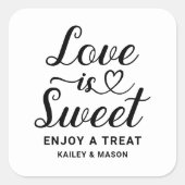 Love is Sweet Modern Heart Script Wedding Vierkante Sticker (Voorkant)