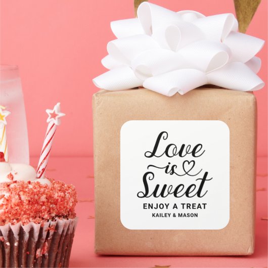 Love is Sweet Modern Heart Script Wedding Vierkante Sticker (Feest)