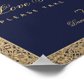 Love is Sweet Navy Blue Gold Rozen Weduwen Sign Poster (Hoek)