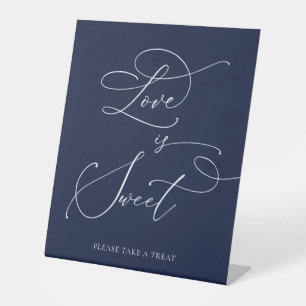Love is Sweet Navy Blue Minimalist Wedding Sign Reclamebord Met Voetstuk