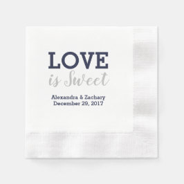 Love is Sweet Navy Blue Silver Wedding Verloving Servet