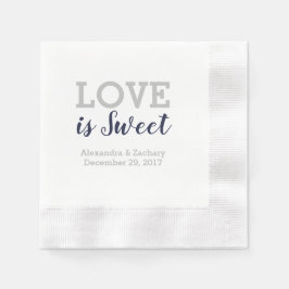 Love is Sweet Navy Blue Silver Wedding Verloving Servet