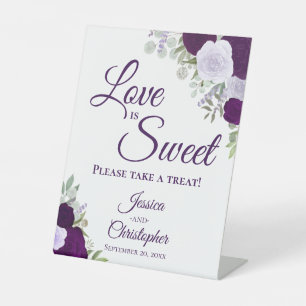 Love is Sweet Neem een traktatie Paarse Boho Chic Reclamebord Met Voetstuk