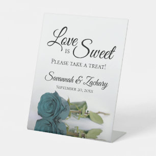 Love is Sweet Neem een Treat Elegant Blauwgroen Ro Reclamebord Met Voetstuk