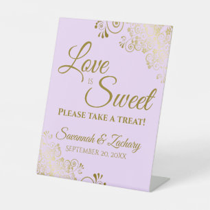 Love is Sweet Neem een Treat Gold Lace Lila Paars Reclamebord Met Voetstuk
