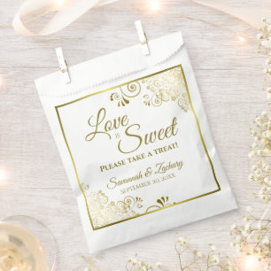 Love is Sweet Neem een Treat Gold Lace White Weddi Bedankzakje