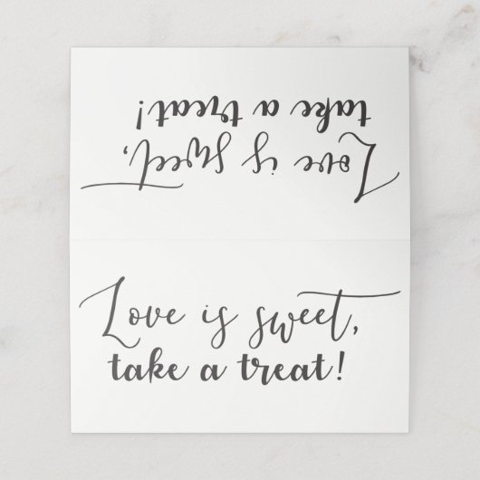 Love is Sweet Neem een Treat Script Table Food Ten Plaatskaartje (Buitenkant ongevouwen)