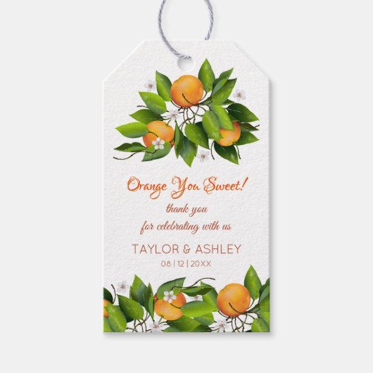 Love is Sweet Oranje Fruit | Weddenschap Cadeaulabel (Voorkant)