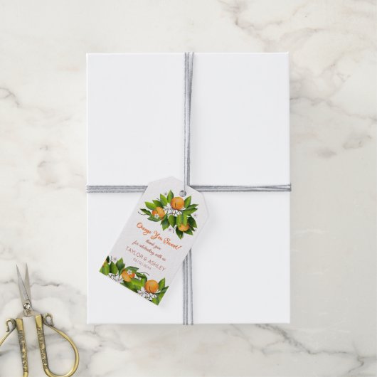 Love is Sweet Oranje Fruit | Weddenschap Cadeaulabel (Met Touw)
