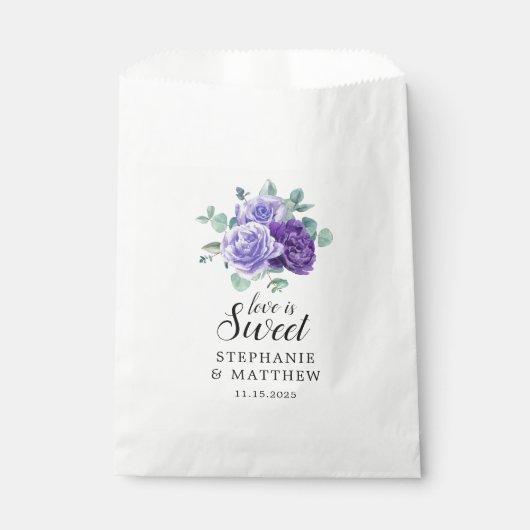 Love Is Sweet Paarse Bloemen Eucalyptus Bruiloft Bedankzakje (Voorkant)