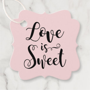 Love is Sweet Pink Black Modern Script Wedding Bedankjes Labels