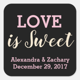 Love is Sweet Pink Champagne Wedding Engaged Favor Vierkante Sticker