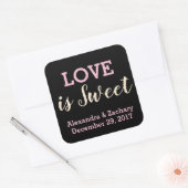 Love is Sweet Pink Champagne Wedding Engaged Favor Vierkante Sticker (Envelop)